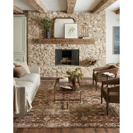 Loloi Magnolia Home by Joanna Gaines Banks Collection BAN-04 Brick/Ivory 5'-0" x 7'-6", .13" Pile Height, Machine Washable, Area Rug