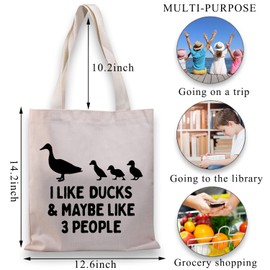PLITI Duck Tote Bag - I Like Ducks & Maybe 3 People - Unisex Adults - Medium - I Like Ducks Tgu