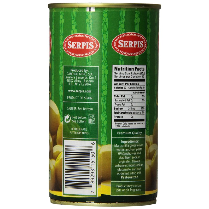 Serpis Olives Stuffed with Anchovies, 12.35 Ounce (Pack of 6)