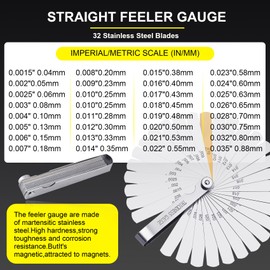 2 Pcs Stainless Feeler Gauges, 32 Pieces Universal Blade Feeler Gauges Metric and Imperial for Measuring the Width, Thickness, Measuring Tool