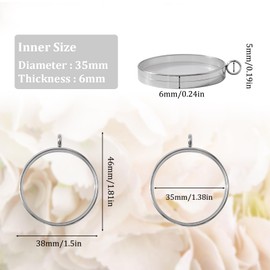 WANDIC Silver Photo Charms, 4 Pcs Screw Thread Round Memory Locket Pendants, Bridal Wedding Bouquet Frame For Bouquet Decoration, Key Chain, Necklace Making, 35mm