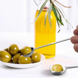 6 Pieces Long Handle Pickle Fork Olive Spoon with Drain Hole Strainer Kitchen Serving Tongs Set, Stainless Steel Pickle Picker for the Jar Cucumber Arugula Caper