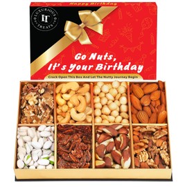 Luxurious Treats Nuts Gift Basket, Happy Birthday Nut Gifts Gourmet Collection Box Mixed Cravings Platter Tray Sampler Assortment Mix for Men Women