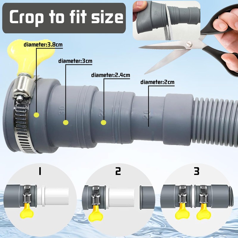 Washing Machine Drain Hose, 1/1.5/2/2.5/3/4/5/6 m, Suitable for 4 Interface