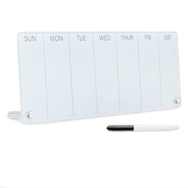 Navaris Weekly Whiteboard Planner - Small Dry Erase Glass Whiteboard to Do Calendar for Office Desk - Dry Erase Schedule Board - 16 x 6 Inches