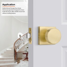 Haidms Gold Door Knob Passage, Heavy Duty Square Brushed Gold Hall and Closet Door Knob for Hallway, Zinc Alloy Passage Door Knobs Hallways (1 Pack)