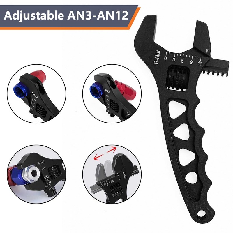 BARTOO AN Hose Fitting Adjustable Wrench 3AN-16AN Lightweight Aluminum(Black)