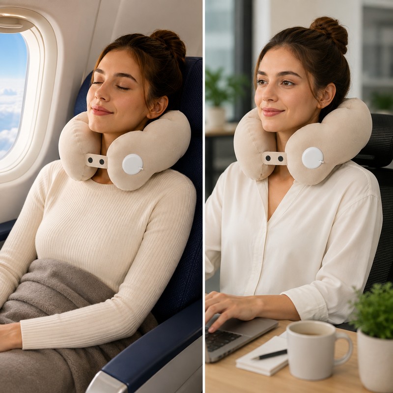 Inflatable Travel Neck Pillow for Flights & Office – Adjustable