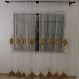 SLOW SOUL 2 Panels European Luxury Curtains Velvet Embroidered Tulle for Living Room Kitchen Bedroom Sheer Curtain with Rod Pocket Coffee 50W X 102L inch