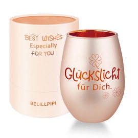 Belillpipi Glückslicht Geschenke Windlicht mit Gravur, Windlicht in Roségold mit Geschenkbox, Teelichthalter aus Glas, besonderes Geschenk für Geburtstag, Weihnachten, Dankeschön Geschenk für Frauen