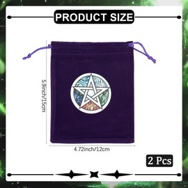 CREATCABIN 2Pcs Tarot Bags Velvet Bags with Drawstrings Dice Tarot Cards Holder Pouches Tarot Deck Storage Bags Purple Star Pentagram Wrap Bags Jewelry Pouches for Crystals Altar Rune Gift 5x6Inch