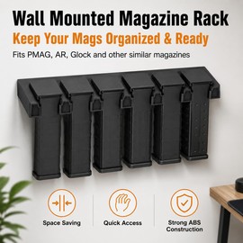 HEKAGURA Durable ABS 6 Standard Rack Wall Mount, Wall Magazine Display, for Standard PMAG Wall Mount Magazines, Home Storage Rack (Model 1 One-Pack - Black)