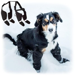 Dog Suspender Booties, Paw Boot Leggings Anti-Slip, Pet Snow Pants with Attached Boots Waterproof, Adjustable Suspender Shoes for Large Dogs with Cotton Lining, Paws Protector