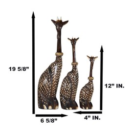 Ebros Gift Balikraft Hand Made Carved Wood Artisans Jerapah Totoel Large Sitting Safari Spotted Giraffe Family Set of 3 Decorative Figurines 20" H