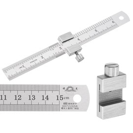 GmwyCzV Hakenlineal aus Edelstahl, 15 cm Stahllineal mit Metallanschlag, Präzisions Doppelseitenskala Kante Stahllineal, Zoll und Zentimeter Messskala, mit Aufhängeloch, zum Messen und Zeichnen