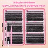 Bransfy 3 Styles 708pcs Lash Clusters Kit DIY Lash Extension