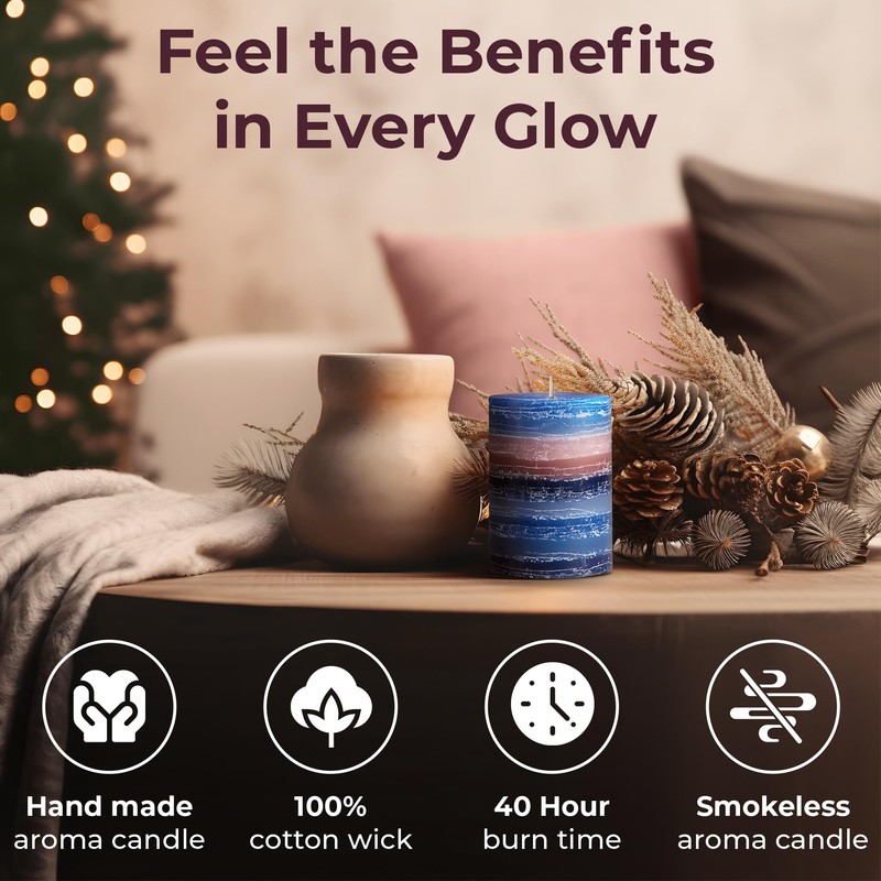 CraftyCrocodile Decorative Scented Pillar Candle - Handcrafted Navy Blue Candles