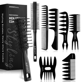 8 piezas peine hombres rizador cepillo Quiff Roller Brush para agregar volumen, cepillo de pelo para hombre, cepillo de ventilación para el cabello peine hombres diseño de dientes anchos cepillo