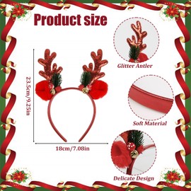 TEBIEKOY - Diadema de cuernos de ciervo rojo, bonito disfraz de ciervo para mujeres y adultos, diadema de orejas de ciervo con lentejuelas, disfraz de ciervo para Navidad, Halloween, fiesta de cosplay
