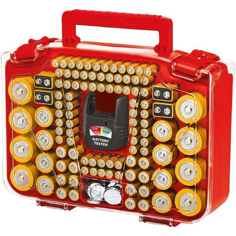 Battery Organizer Storage Case with Tester, Stores & Protects Up