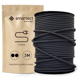 smartect Textile Cable Anthracite, 3 Metre Vintage Lamp Cable Fabric, 2 Core (2 x 0.75 mm²) Power Cable Textile Coated for Own DIY Project