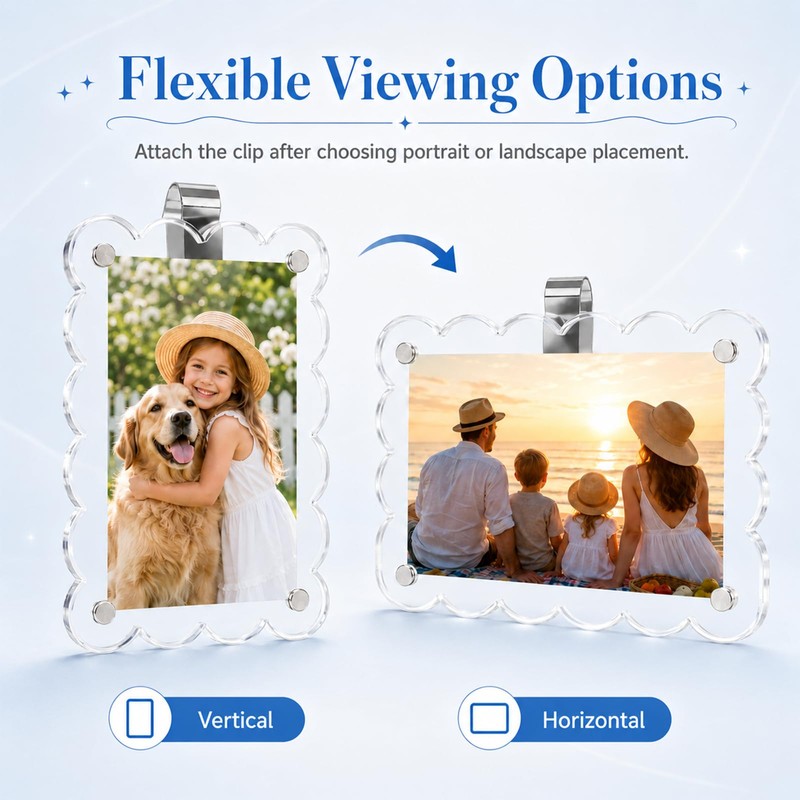 2-Pack Car Sun Visor Photo Holders, Scalloped Acrylic Magnetic Frames