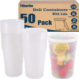 Yihurlm 50 Pack Deli Containers with Lids,32oz Plastic Deli Food Storage Containers,Heavy-Duty Clear Takeout Container with Leakproof,BPA Free,Stackable Storage,Microwave Dishwasher Freezer Safe
