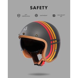 TRIANGLE 3/4 Motorcycle Helmet,Retro Vespa Open Face Adults Helmets with Visor,Half Face Moped Helmet for Men & Women,DOT Approved Helmets for ATV Cruiser Scooter