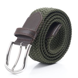 DWOY - Cinturón elástico trenzado elástico para hombres y mujeres, tela elástico trenzado, Verde oliva, S - M / 37'' - 41"
