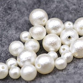 Double-hole Cotton Pearl-like Beads, Assortment Set, 0.24, 0.3, 0.3, 0.4, 0.4, 0.47, 0.47 inches (4, 6, 8, 10, 12 mm), Approximately 370 Pieces, Round Balls, Craft Materials, DIY Use, Resin Pearl, Handmade Accessories, Handicraft Supplies