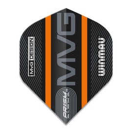WINMAU Prism Alpha Michael Van Gerwen MvG Black and Orange Logo Stripe Extra Thick Dart Flights - 1 Set Per Pack (Total 3 Flights)