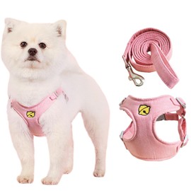 KUVEELA PET Pet Harness & Lead Set, Dog Harness, Dog Leash, Dog Wear, Adjustable, Walking, Outing, Easy to Put on and Take Off, Small Dogs, Medium Dogs, Large Dogs (Pink)