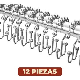 Mebix TRD Kit De 12 Ganchos para Cortinas de baño Aros De Acero Inoxidable para regadera Doble Gancho Deslizable