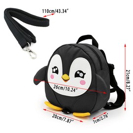 IGNPION Toddle Children Backpack with Reins Rucksack Harness Walkers Tether Belt Penguin (Black)