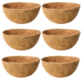6 Pack 16 Inch Coco Liners for Hanging Baskets Coconut Husk Plant Liners 100% Natural Round Coco Coir Liner for Hanging Basket Flowers