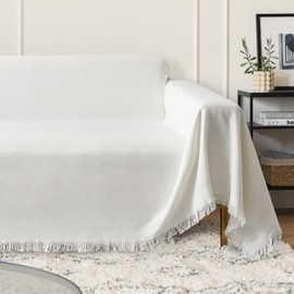 MEETSKY Sofa Cover Couch Covers for 3 Cushion Couch Washable Decorative Sectional Couch Covers Sofa Slipcovers Sofa Bed Throw Cover for Living Room, 91" x 134", XX-Large, White