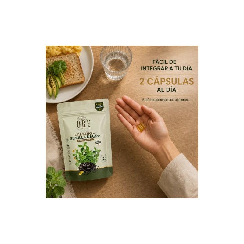 ORE Cápsulas de Aceite de Orégano con Semilla Negra, MCT