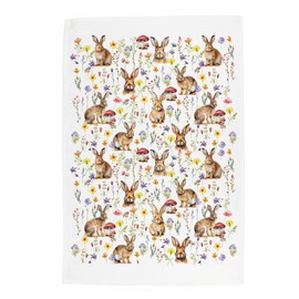 Purely Home Bunny Rabbits Tea Towel - Wild Meadow Animal Gift Panama Cotton Kitchen Dish Towel/Drying Cloth - 67cm x 45cm