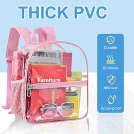 Busiuw Clear Backpack for Stadium Events 12x12x6 Mini Small Clear Backpack with Front Pocket for Concert Sport Events Work Travel(Pink)