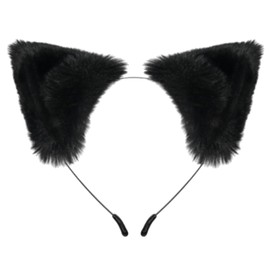 Broeify Black Furry Cat Ears Headband – Plush Fluffy Animal Ear Costume Accessory for Kids and Adults, Halloween Dress-Up, Cosplay, Photo Props, and Party Favors