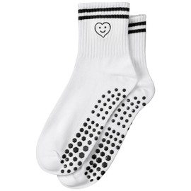 Jeyiour Pilates Socks with Grips Women Non Slip Yoga Socks for Ballet Dance Barefoot Workout Hospital (White/black)