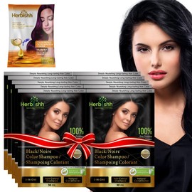 Herbishh Herbishh Hair Color Shampoo for Gray Hair– Hair Dye Shampoo with Argan Hair Mask–Travel size-Colors Hair in Minutes–Long lasting colour–10pack+1pack (Black)