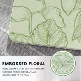 iCasso Compatible with MacBook Air 13 inch Case 2021 2020 2019 2018 Release A1932 A2179 M1 A2337, Texture Leather Plastic Hard Shell Case + Keyboard Cover + Screen Protector, Green Embossed Floral