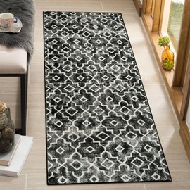 Wonnitar Moroccan Washable Runner Rug - Black 2x5 Bathroom Rug Runner Non-Slip Entryway Carpet Runner Distressed Contemporary Black and White Kitchen Accent Mat for Bedroom Porch Dorm (Black,2'x5')