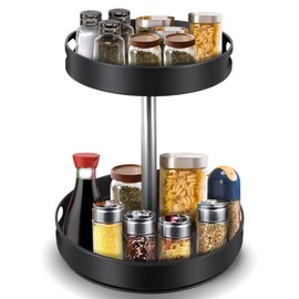 MEKOTRIN Spice Rack Lazy Susan Organizer, 2 Tier Height Adjustable Rotating Lazy Turntable Spice Organization for Cabinet Kitchen Table Pantry Countertop Refrigerator Cupboard Storage(Black, 12 inch)