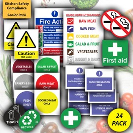 Catering Restaurant Kitchen - Food Preparation - Health & Safety Sticker 24 Pack - Kitchen Safety Sticker - Waterproof & Durable