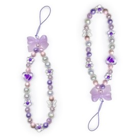2 Pack Handheld Mini Fan Charms Cute Beaded Lanyard, Wrist Strap Aesthetic Cell Phone Keychain For JISULIFE, For Gaiatop Koonie, For TUNISE, For TriPole, For SWEETFULL (Jelly Bow Purple)