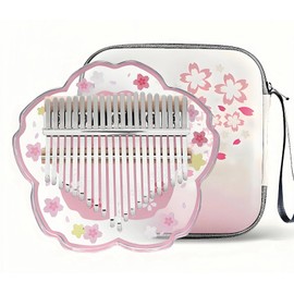 Kalimba Thumb Piano 21 Tones with Protective Case Complete Set, Sakura Shape Transparent Crystal Kalimba 17 Tones, Professional Musical Instrument for Beginners (Pink, L)