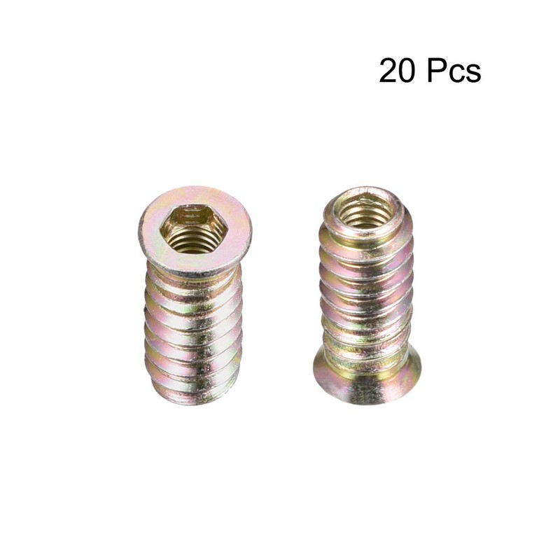 sourcing map Wood Furniture M6x25mm Threaded Insert Nuts Interface Hex