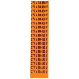NSI VM-C-37 Pressure Sensitive Voltage Marker, Legend "277V to 480V", 1/2" Length, 2-1/4" Height, Black on Orange